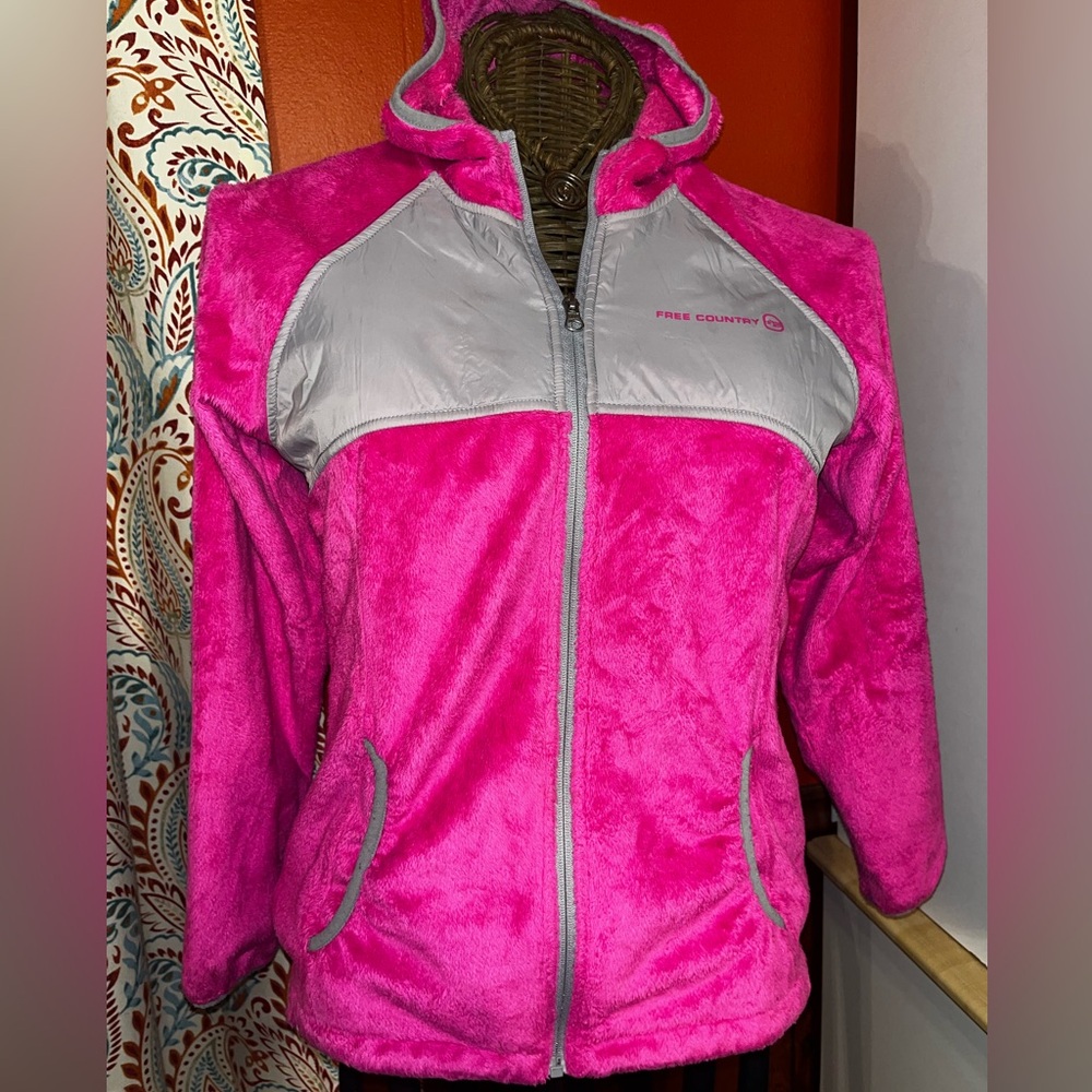 Free Country Girls Vibrant Pink and Gray Fleece Jacket
